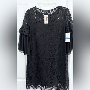 Karen Kane Women’s Size XL Black Lace Shift Dress with Ruffled Sleeves